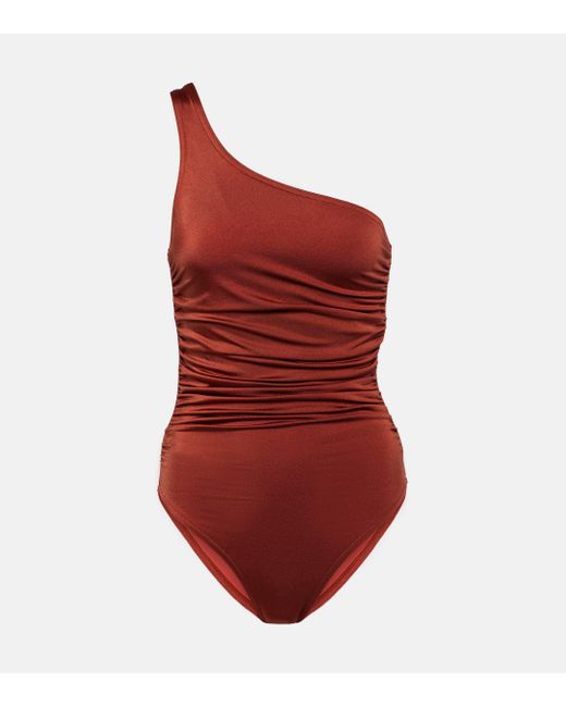 Karla Colletto Red Ruched One-shoulder Swimsuit