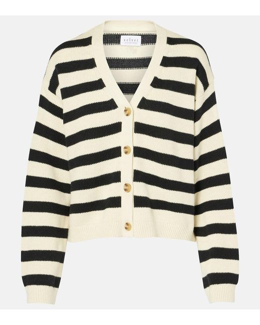 Velvet Black Elodie Striped Cotton And Cashmere Cardigan