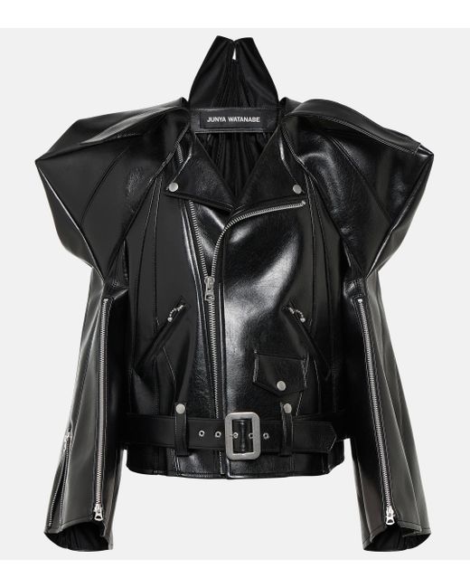 Junya Watanabe Black Faux Leather Biker Jacket