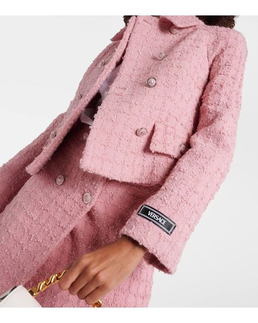 Versace Pink Double-breasted Boucle Tweed Jacket