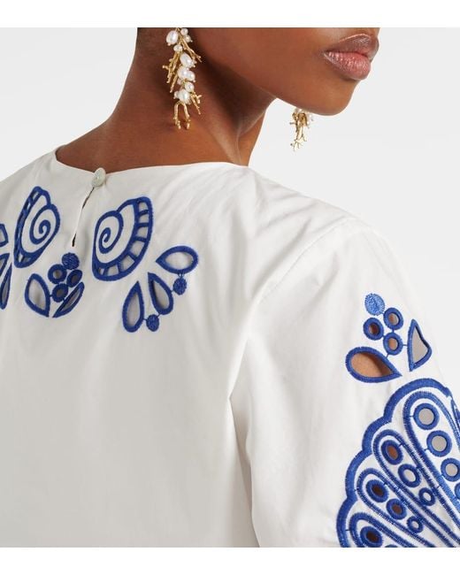 Top Raccourci Brode En Coton Farm Rio en coloris Blue