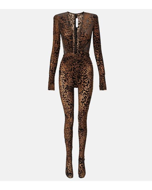 Alex Perry Brown Leopard-Print Catsuit