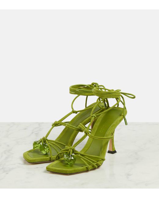 Jimmy Choo Green Jemma 90 Embellished Suede Sandals