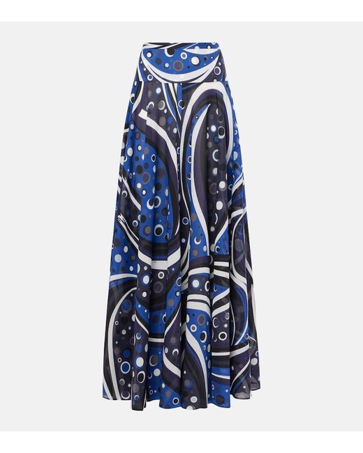 Emilio Pucci Blue Printed Cotton Muslin Maxi Skirt