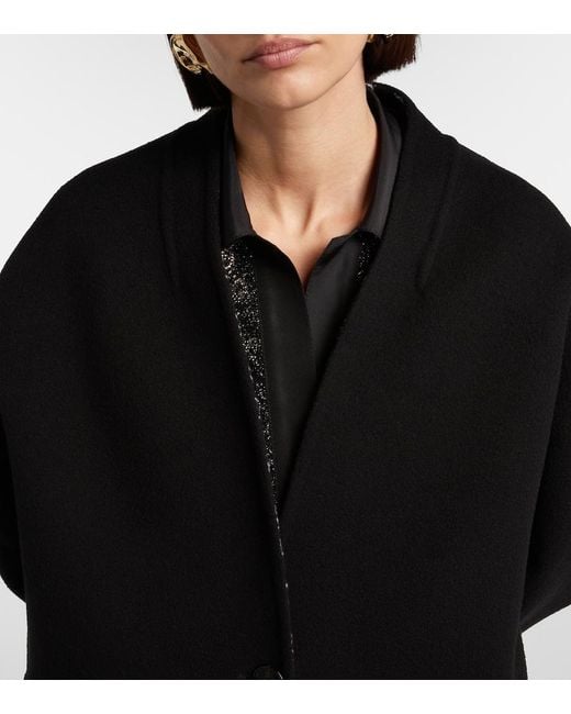 Gucci Black Caban Reversible Leather-Trimmed Wool Coat