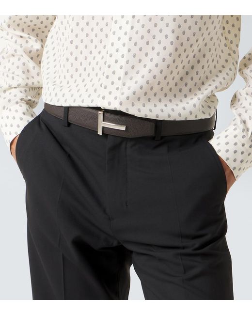 Tom Ford Black T Icon Reversible Leather Belt for men