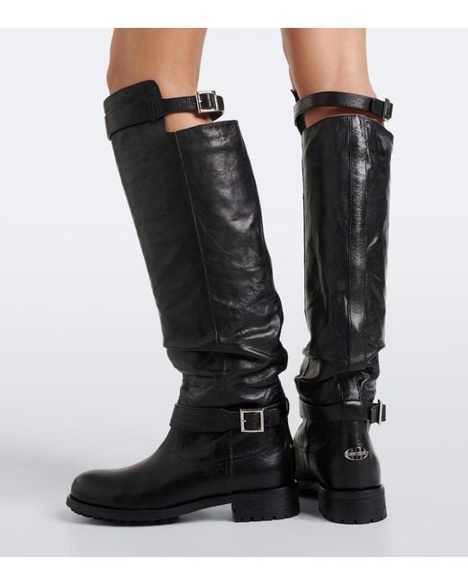 Jimmy Choo Black Biker Leather Knee-High Boots