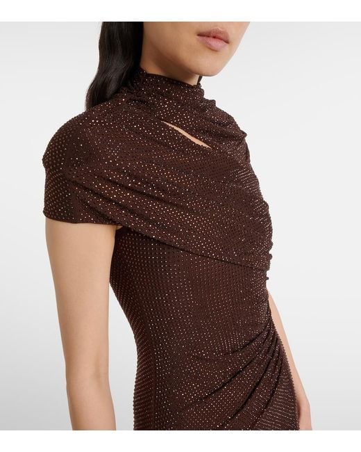 Abito Midi Con Cristalli di Self-Portrait in Brown