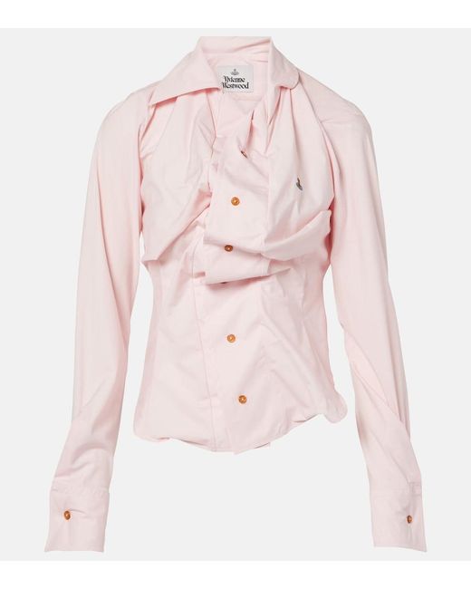 Vivienne Westwood Pink Orb Gathered Asymmetric Cotton Shirt