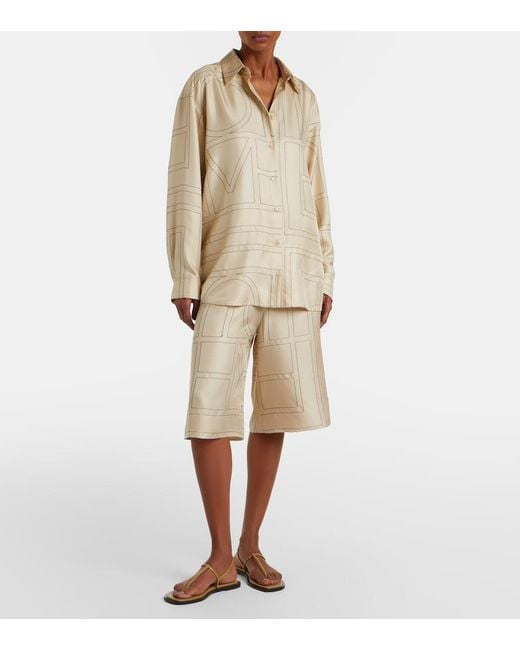Totême Natural Embroidered Silk Satin Bermuda Shorts