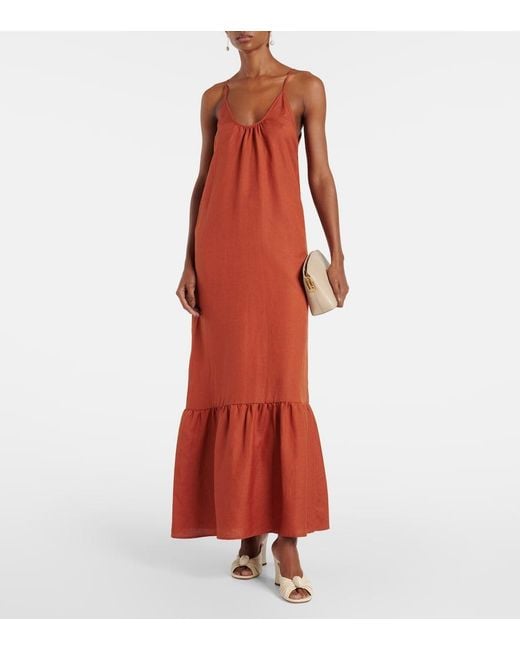 Adriana Degreas Brown Linen-Blend Maxi Dress