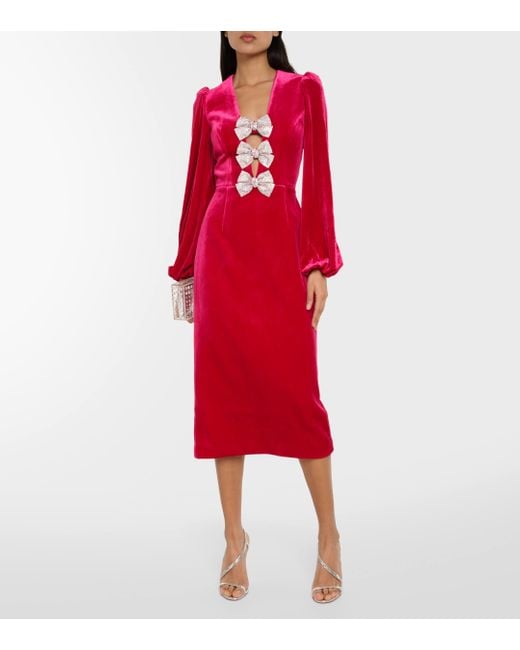 Rebecca Vallance Red Bernadette Velvet Midi Dress