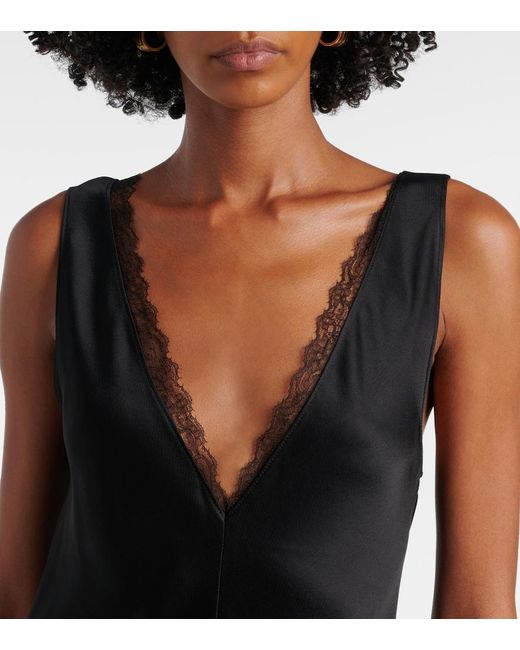 Leset Black Barb Lace-Trimmed Satin Minidress
