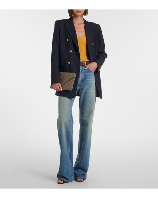 Saint Laurent Yellow Ribbed-Knit Silk Top
