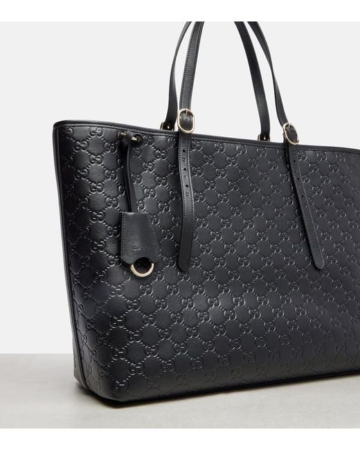 Gucci Black Tote Bag Gg Emblem Large Aus Leder