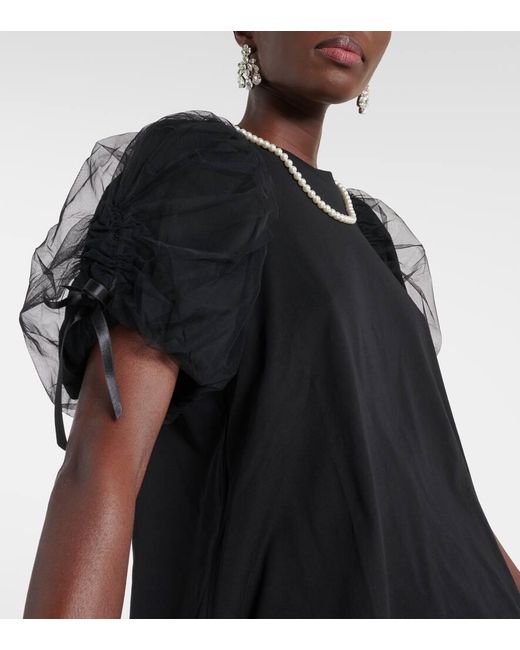 Simone Rocha Black Puff-sleeve Jersey And Tulle Top