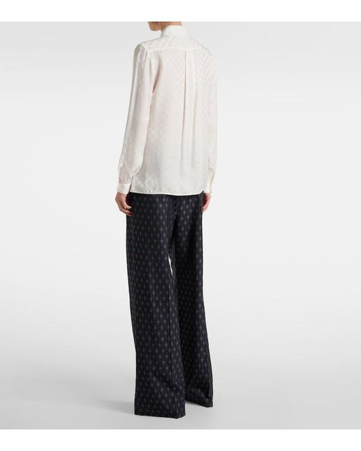 Etro White Printed Silk-Blend Satin Blouse