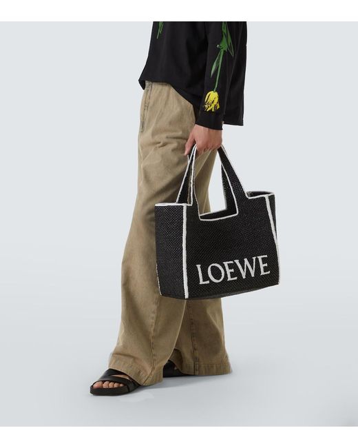 Loewe Black Logo Large Raffia Shopper for men