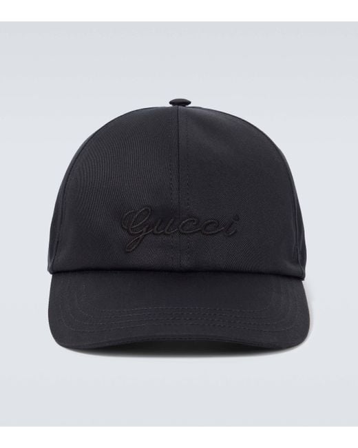 Gucci Black Cotton Baseball Hat With Embroidery for men