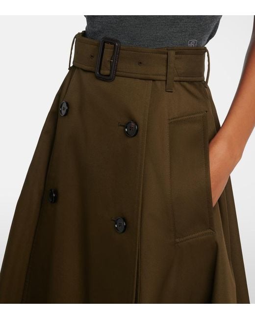 Burberry Green Cotton Gabardine Midi Skirt
