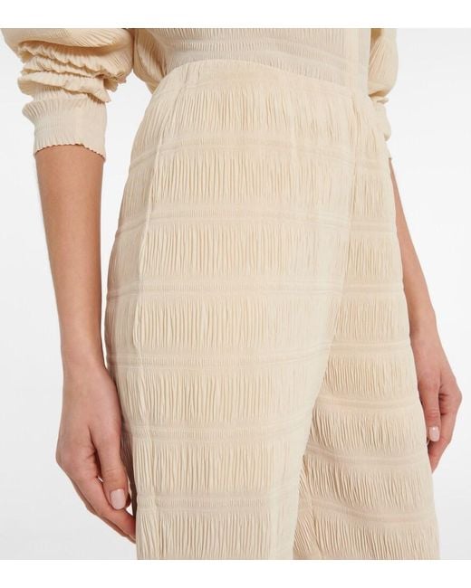 Totême Natural Smocked High-Rise Slim Pants