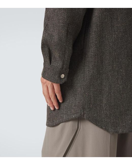 Rick Owens Gray Oversized Wool And Linen-Blend Overshirt for men