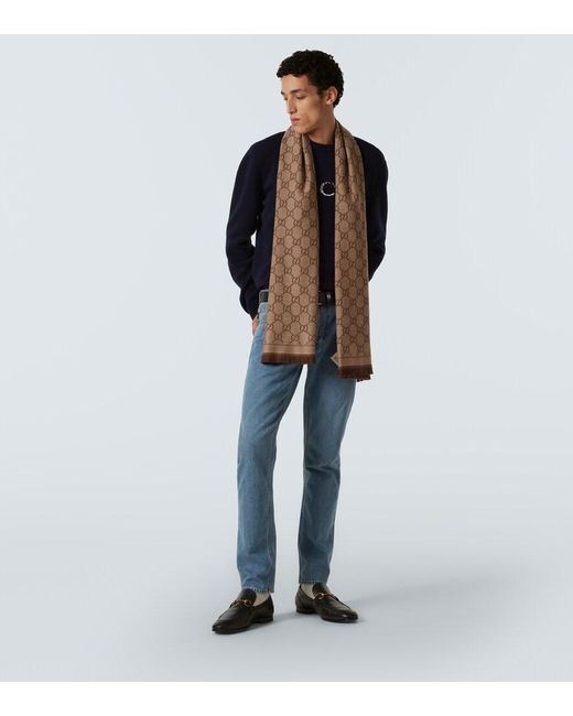 Gucci Brown Gg Wool Jacquard Scarf for men