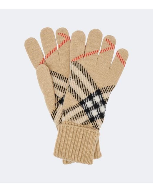 Burberry Natural Check Cashmere-Blend Gloves