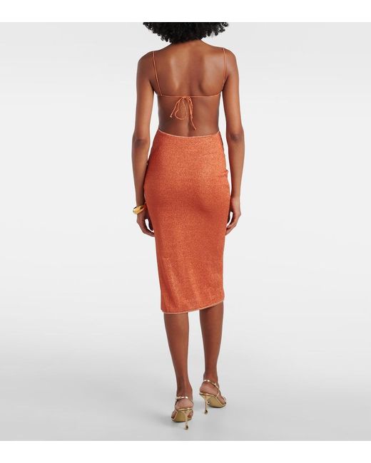 Oseree Orange Lumiere Open-Back Midi Dress