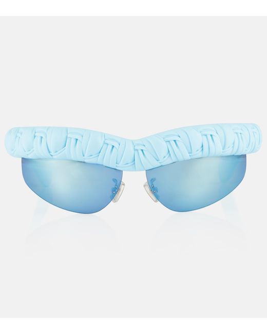 Bottega Veneta Blue Pleat Wraparound Oval Sunglasses