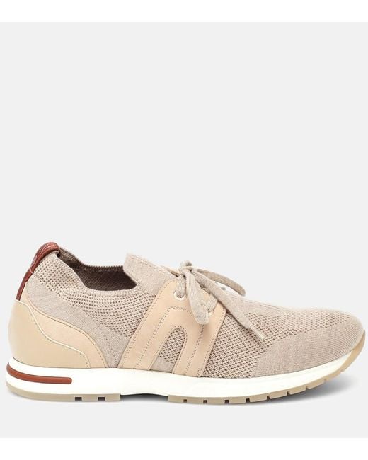 Loro Piana Natural Lace-Up Sock-Ankle Sneakers