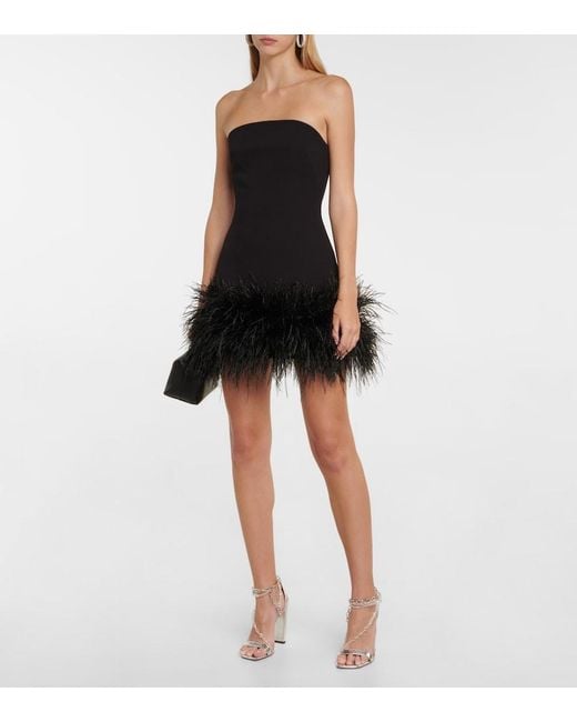 Safiyaa Black Strapless Feather-trimmed Minidress