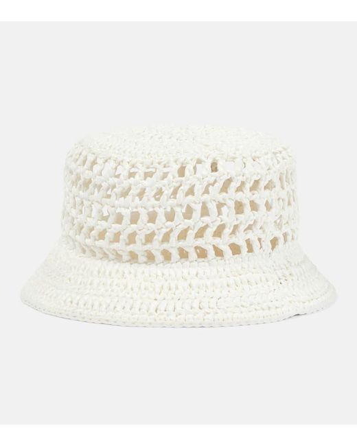 Cappello Bucket Con Ricamo di Prada in White