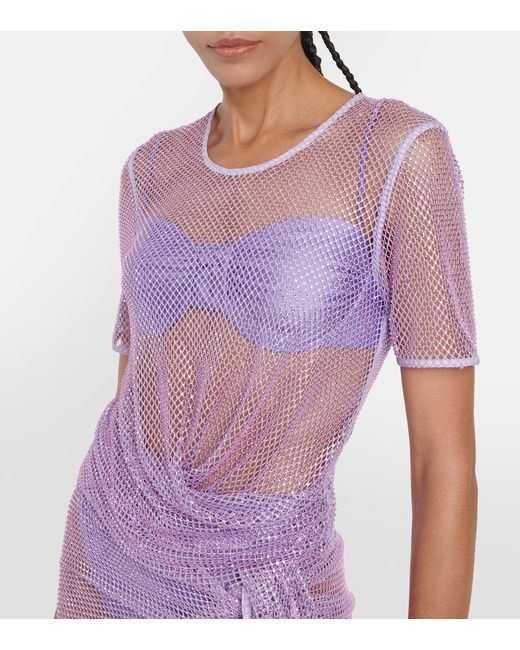 Jonathan Simkhai Purple Electra Embellished Mesh Cropped Top
