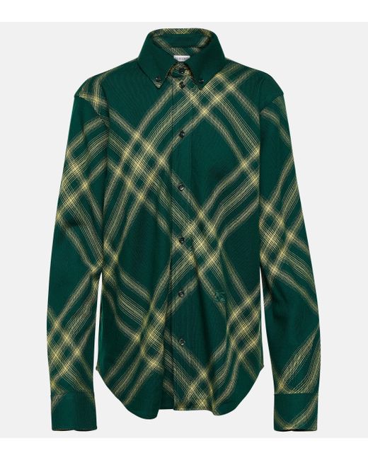 Burberry Green Checked Wool Shirt