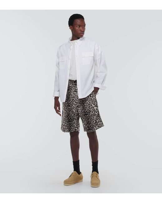 Visvim Leopard-print Cotton And Linen Shorts in Gray for Men