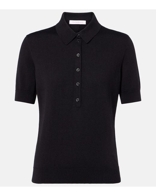 Carolina Herrera Black Silk And Cotton-Blend Polo Shirt