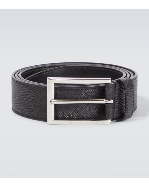 Cinturon de piel Saffiano con logo Prada de hombre de color Black