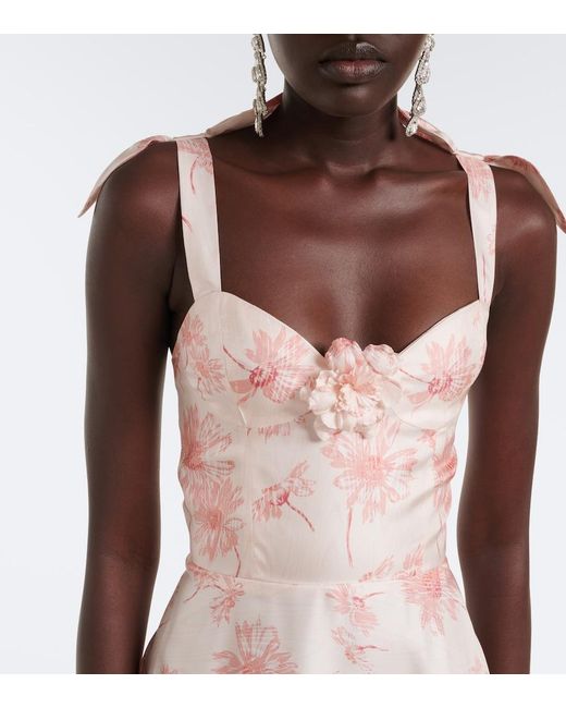 Rodarte Pink Floral Silk Twill Midi Dress
