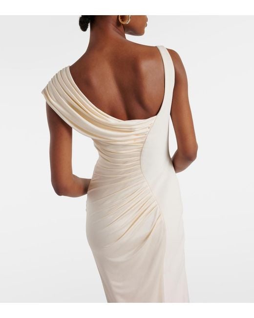 Versace Natural Asymmetric Draped Medusa '95 Dress With Accen