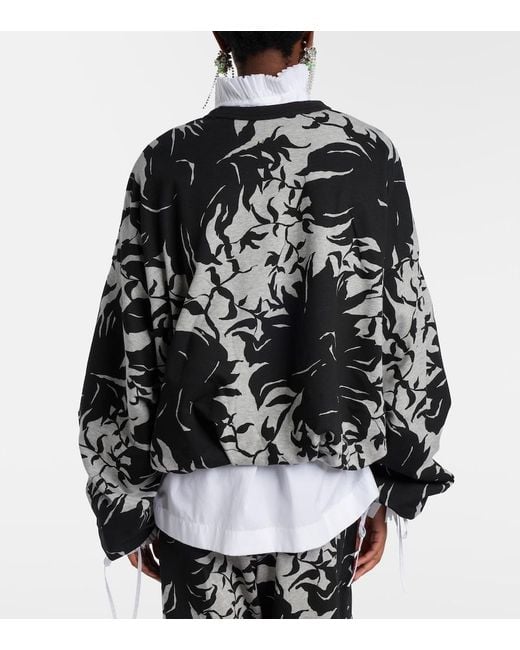 Dries Van Noten Black Draped Floral Cotton Jersey Sweatshirt