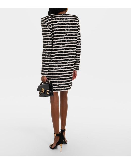 Balmain Black Sequined Striped Minidress