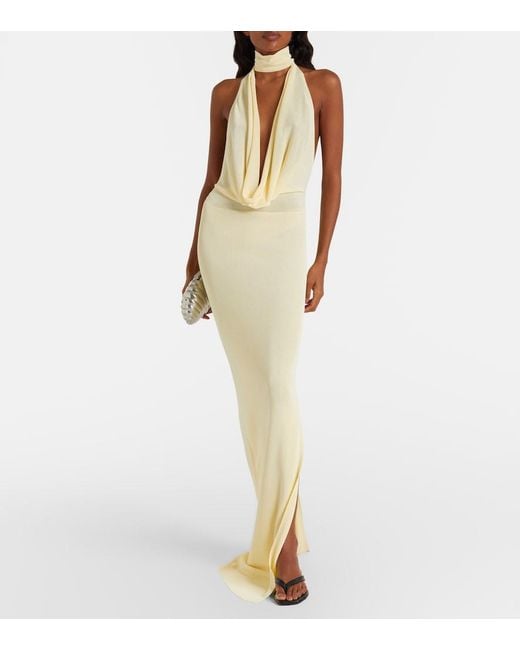 AYA MUSE White Draped Jersey Gown