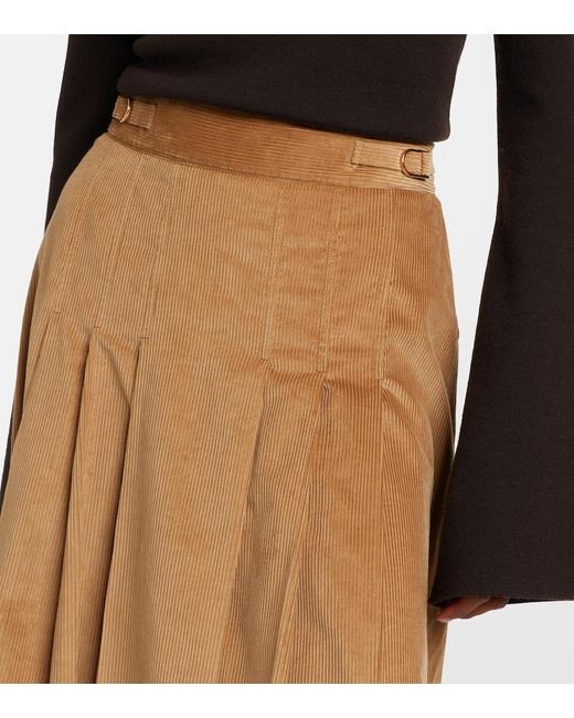 Gabriela Hearst Brown Wesley Pleated Cotton Corduroy Midi Skirt