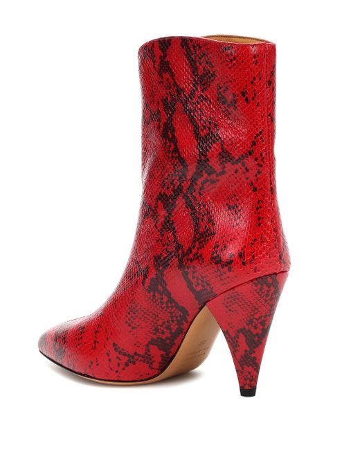 Isabel Marant Leinee Leather Ankle Boots in Red -