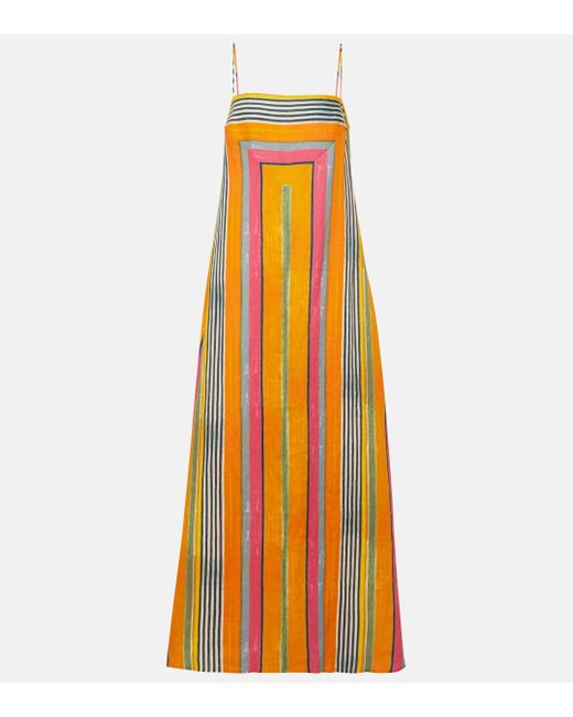Staud Orange Laura Striped Linen Maxi Dress
