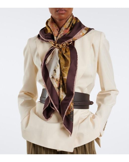 Max Mara Metallic Printed Silk Twill Scarf