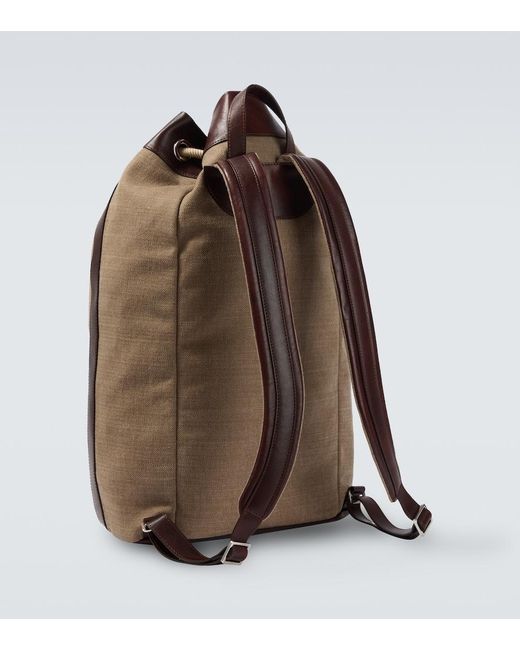 Brunello Cucinelli Brown Leather-Trimmed Canvas Backpack for men