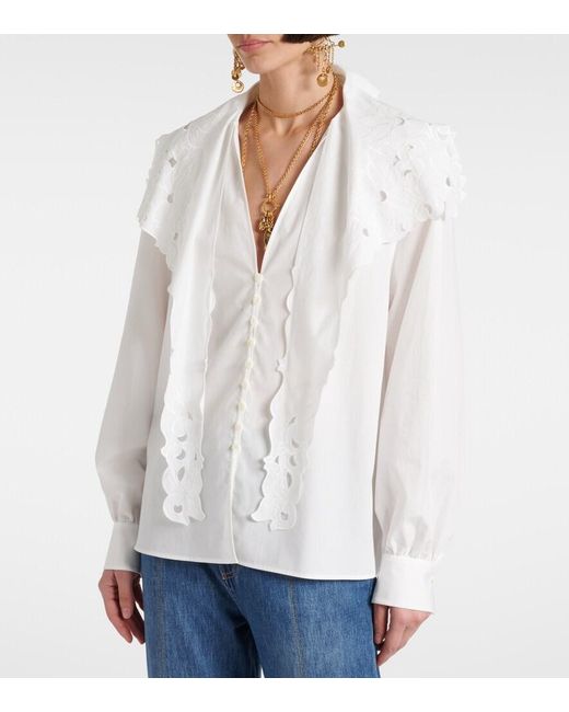 Chloé White Broderie Anglaise Cotton Poplin Blouse