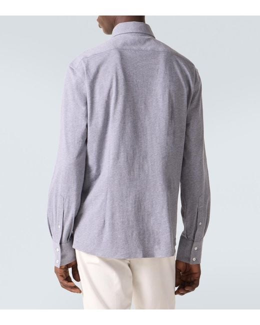 Brunello Cucinelli Blue Cotton Poplin Shirt for men